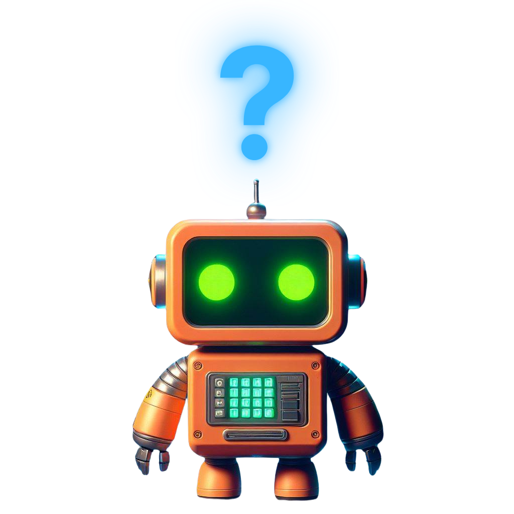 Pequeño robot con signo de interrogación